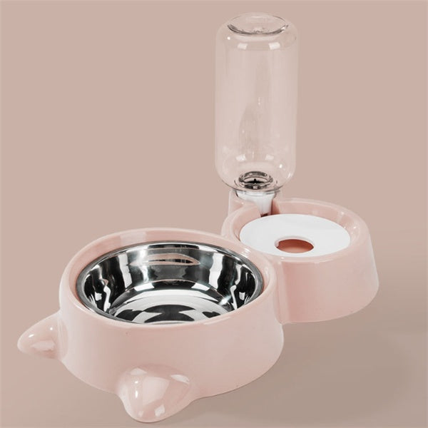 Dispensador doble de agua y comida con forma de mascota