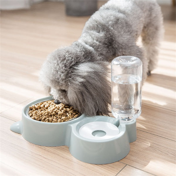 Dispensador doble de agua y comida con forma de mascota