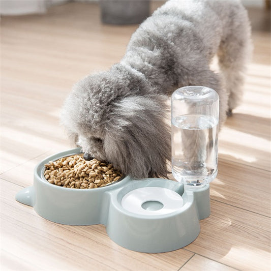Dispensador doble de agua y comida con forma de mascota