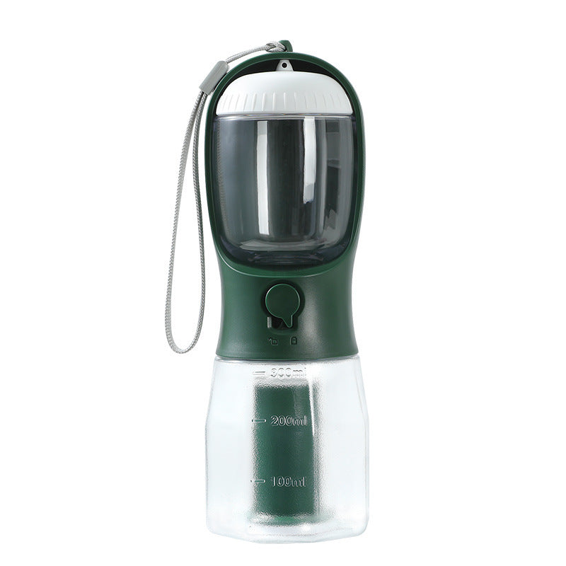 Dispensador portátil  para perros, bebida, comida, bolsa de basura, tres en uno.
