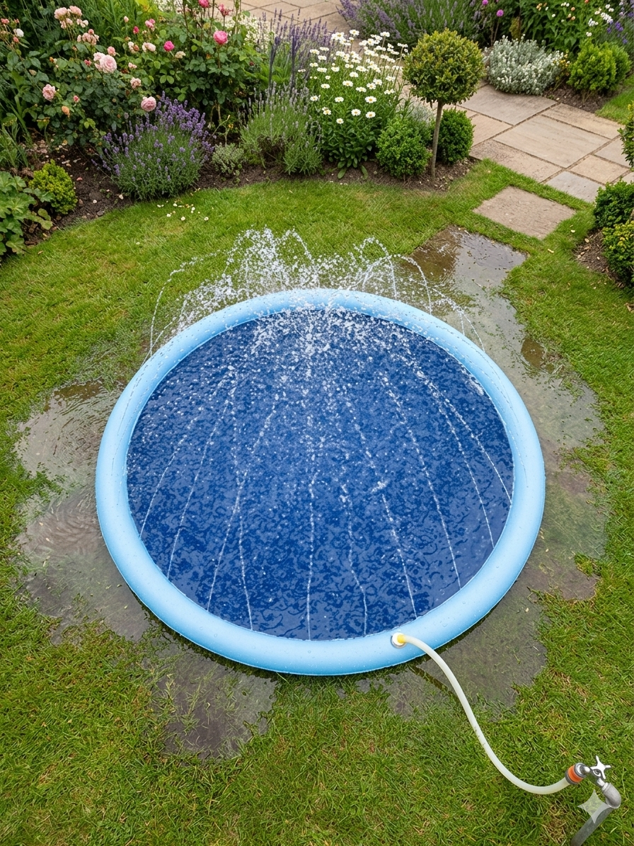 Piscina para mascotas con rociadores